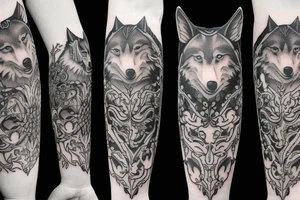 wolves, space, and lotus tattoo idea