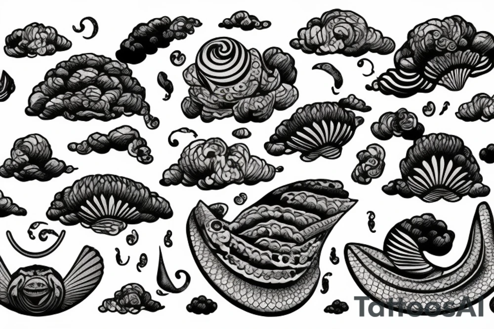 X, clam and storm, big, black tattoo idea