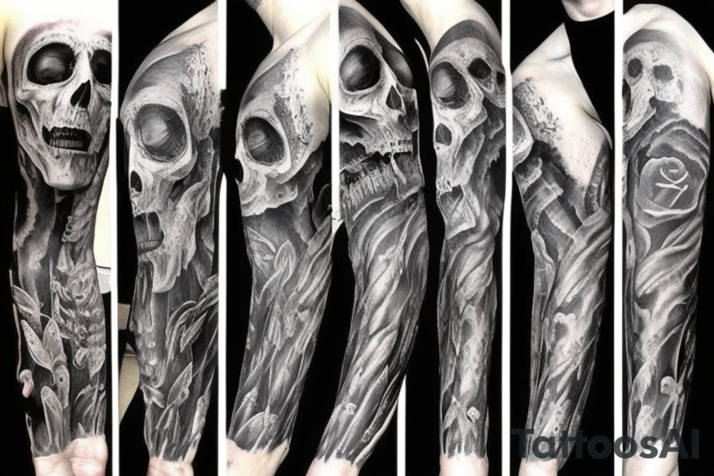 Dark realism, horror, full sleeve tattoo idea