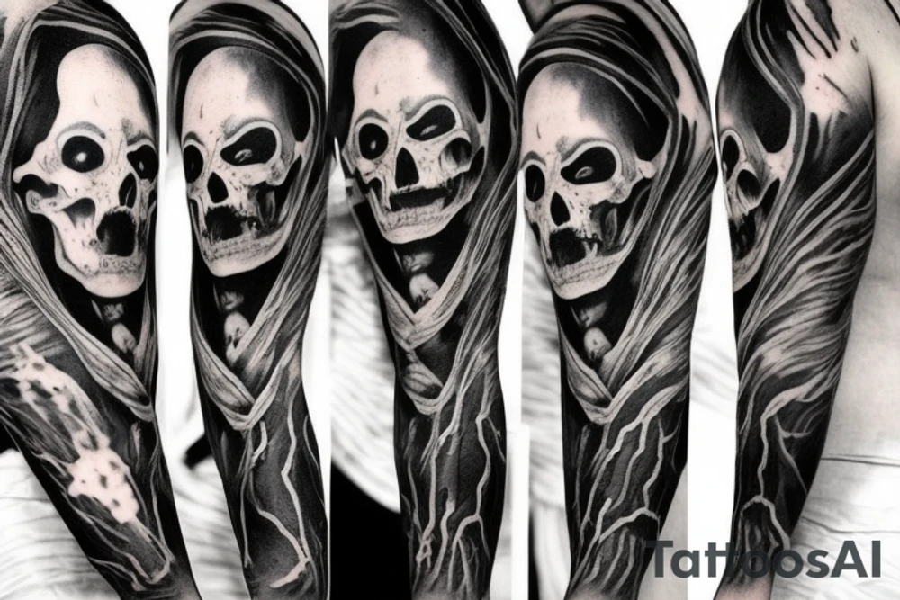 Dark realism, horror, full sleeve tattoo idea
