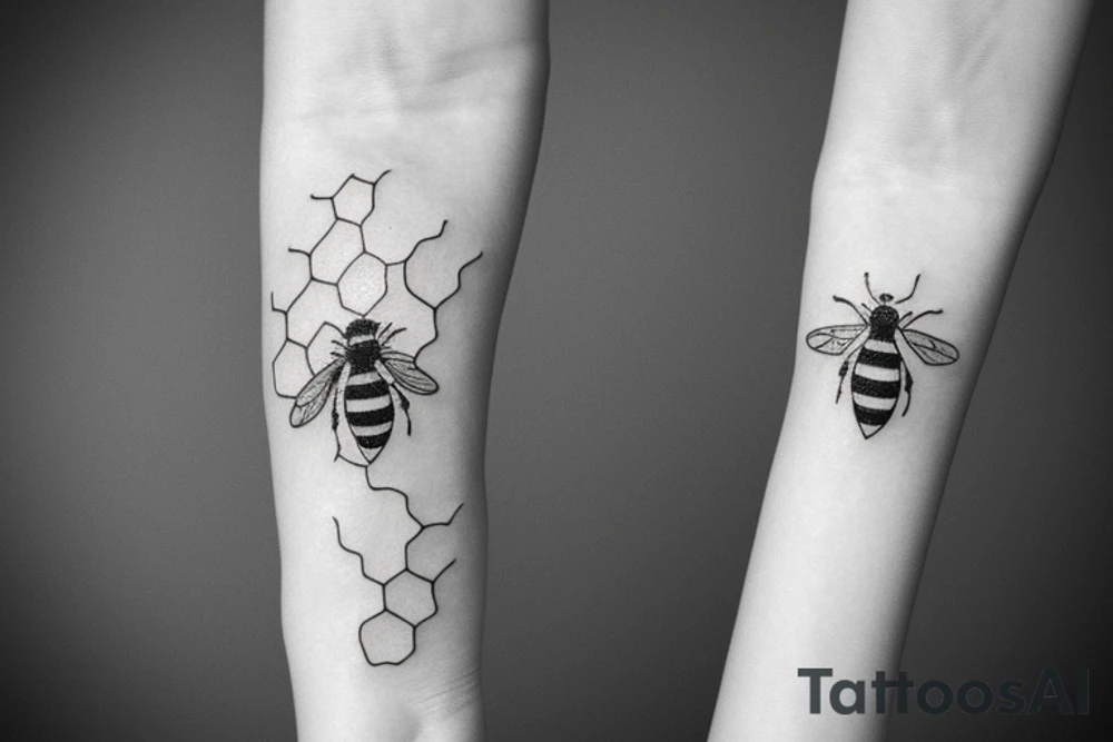 small honey bee with a small honeycomb on female wrist tattoo idea