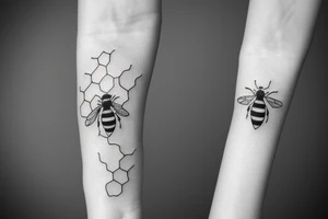small honey bee with a small honeycomb on female wrist tattoo idea