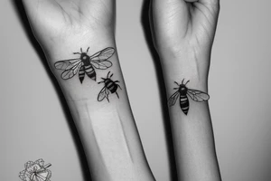small honey bee with a small honeycomb on female wrist tattoo idea