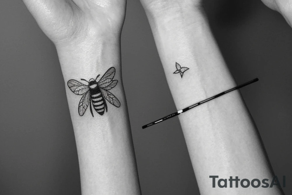 small honey bee with a small honeycomb on female wrist tattoo idea