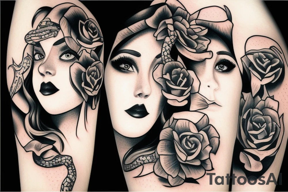 beautiful girls face, diamond background, skulls, snakes tattoo idea