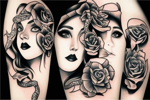 beautiful girls face, diamond background, skulls, snakes tattoo idea