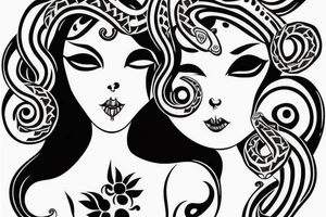 beautiful girls face, diamond background, skulls, snakes tattoo idea