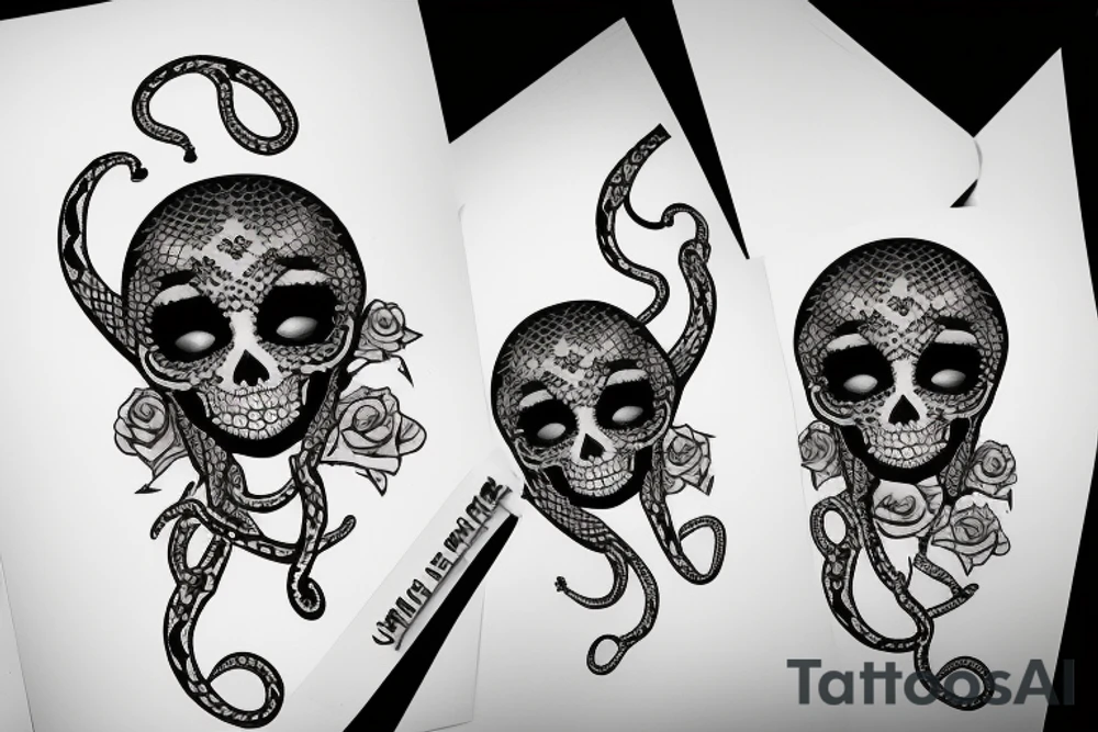 beautiful girls face, diamond background, skulls, snakes tattoo idea