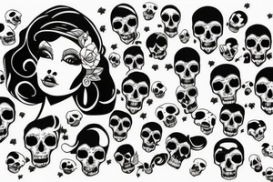 beautiful girls face, diamond background, skulls tattoo idea