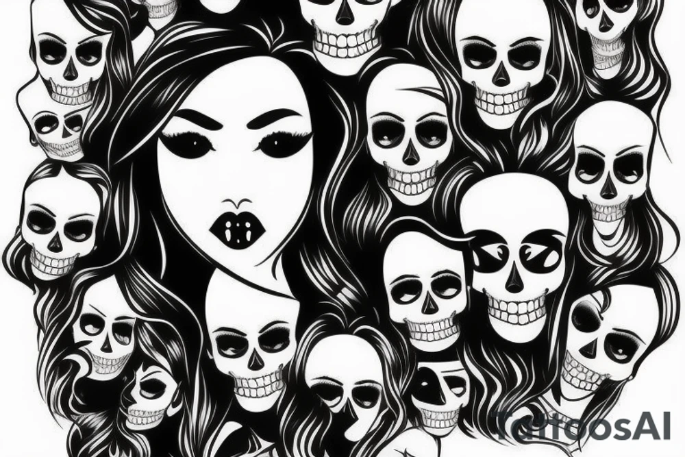 beautiful girls face, diamond background, skulls tattoo idea