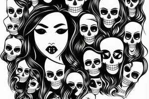 beautiful girls face, diamond background, skulls tattoo idea