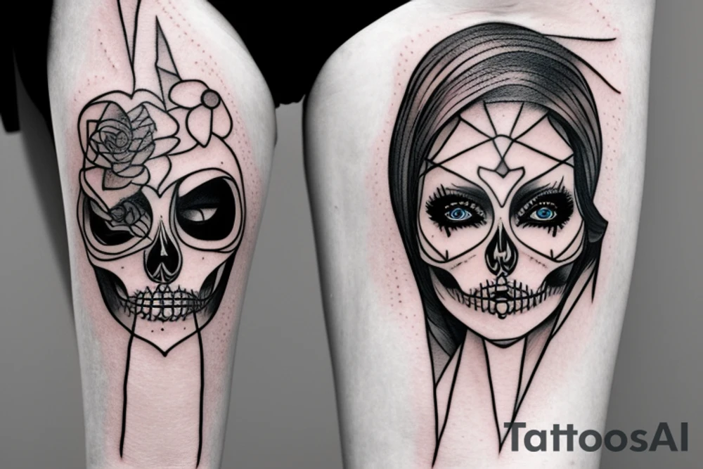 half girl half skeleton face tattoo idea