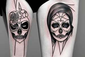 half girl half skeleton face tattoo idea