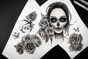 half girl half skeleton face tattoo idea