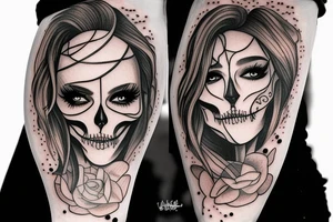 half girl half skeleton face tattoo idea
