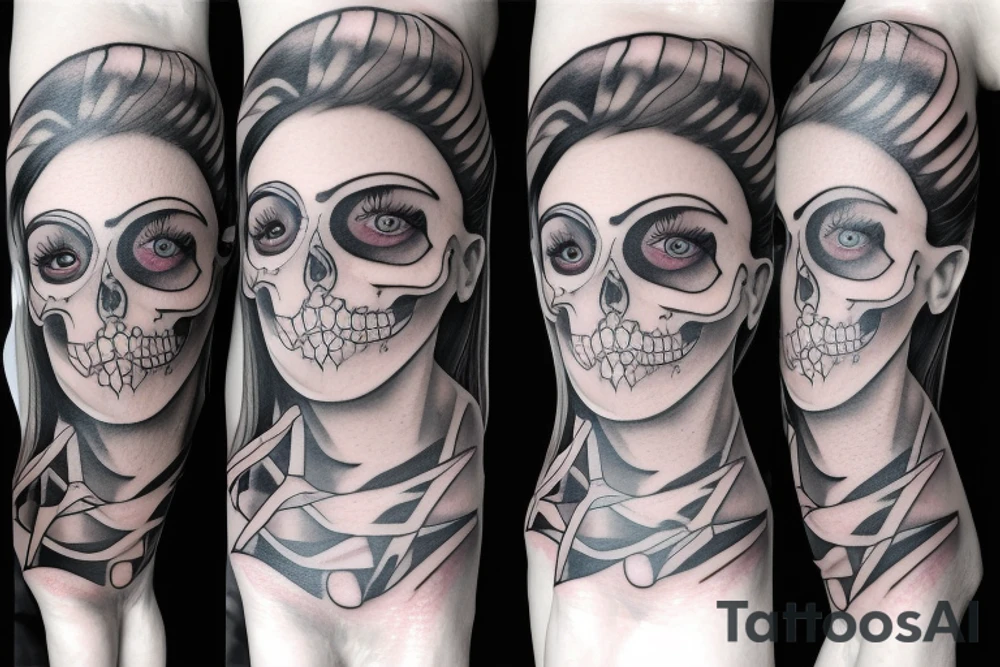 half girl half skeleton face tattoo idea