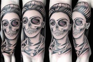 half girl half skeleton face tattoo idea
