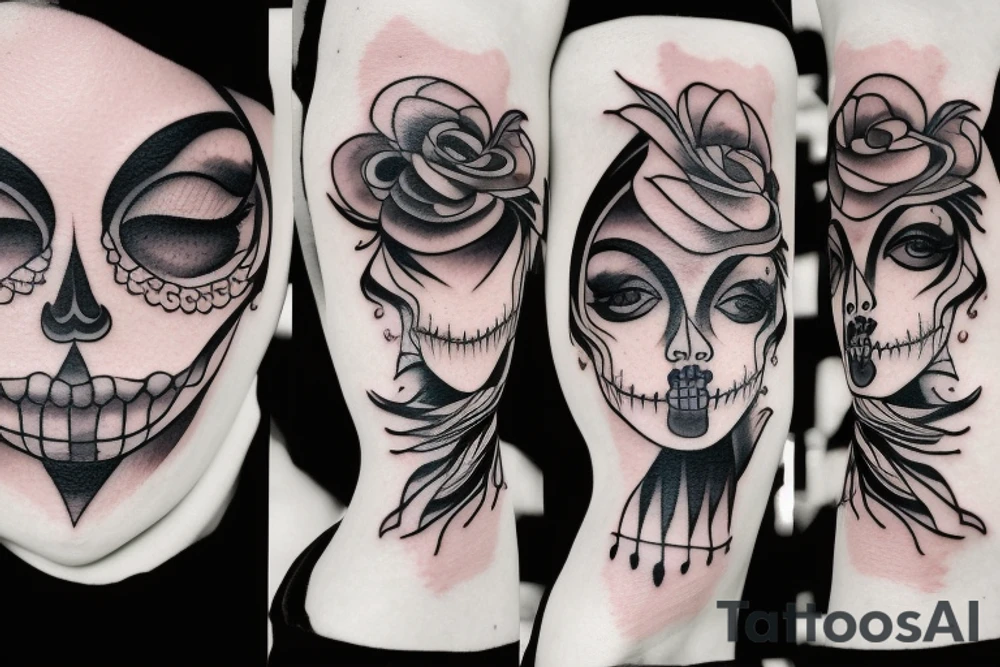 half girl half skeleton face tattoo idea