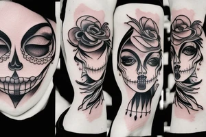 half girl half skeleton face tattoo idea