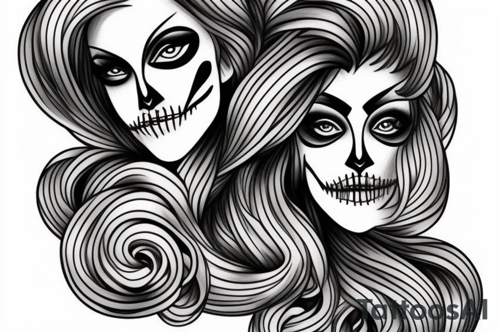 half girl half skeleton face tattoo idea