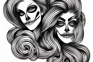 half girl half skeleton face tattoo idea