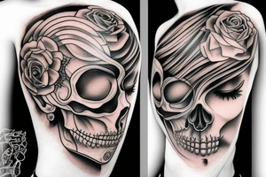 half girl half skeleton face tattoo idea
