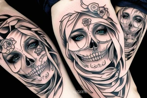 half girl half skeleton face tattoo idea