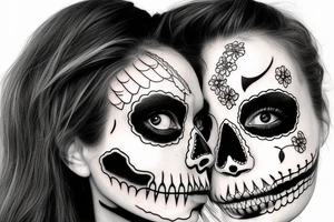 half girl half skeleton face tattoo idea