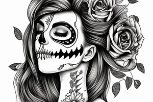 half girl half skeleton face tattoo idea