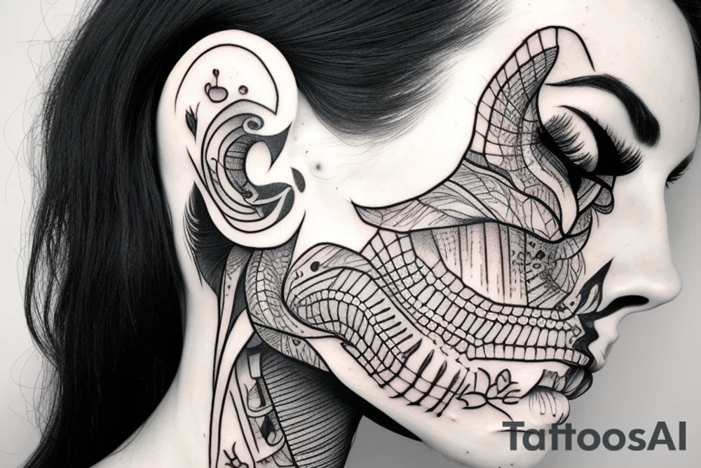 half girl half skeleton face tattoo idea