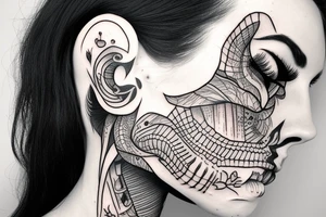 half girl half skeleton face tattoo idea