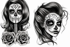half girl half skeleton face tattoo idea