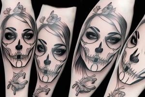 half girl half skeleton face tattoo idea