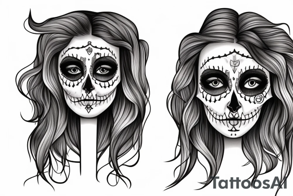 half girl half skeleton face tattoo idea