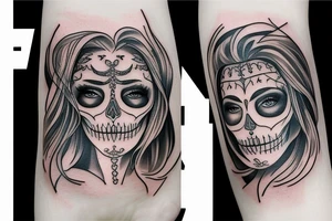 half girl half skeleton face tattoo idea