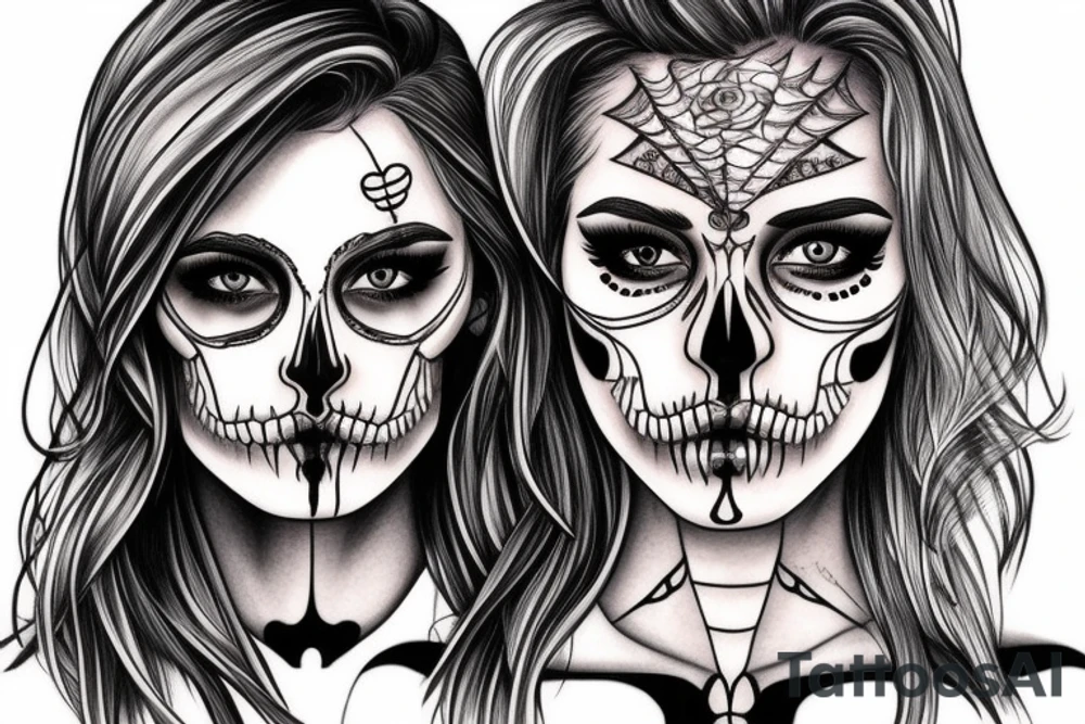 half girl half skeleton face tattoo idea