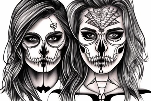 half girl half skeleton face tattoo idea