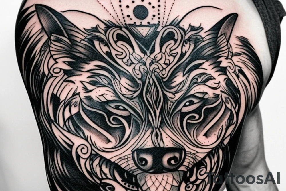 A Big Wolf covering the left chest area and going till the shoulder tattoo idea A Big Wolf covering the left chest area and going till the shoulder tattoo idea