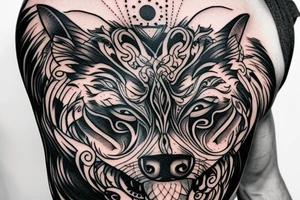 A Big Wolf covering the left chest area and going till the shoulder tattoo idea