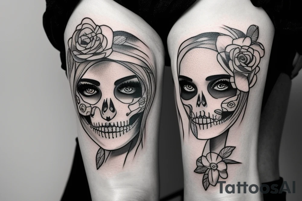 half girl half skeleton face tattoo idea