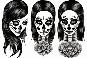 half girl half skeleton face tattoo idea