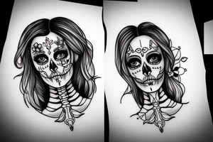 half girl half skeleton face tattoo idea