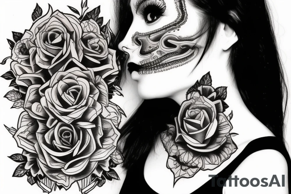 half girl half skeleton face tattoo idea