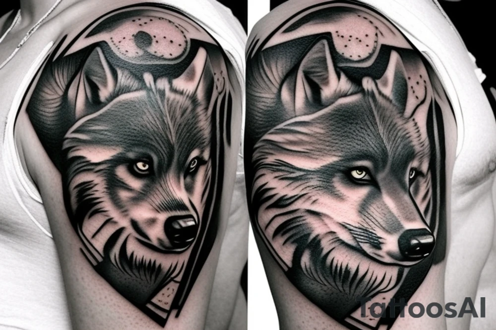 A Big Wolf covering the left left chest area and going till the shoulder tattoo idea