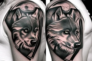 A Big Wolf covering the left left chest area and going till the shoulder tattoo idea