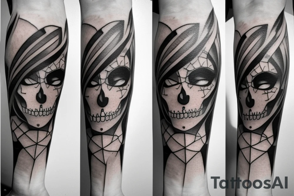 half girl half skeleton face tattoo idea