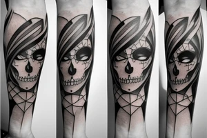 half girl half skeleton face tattoo idea