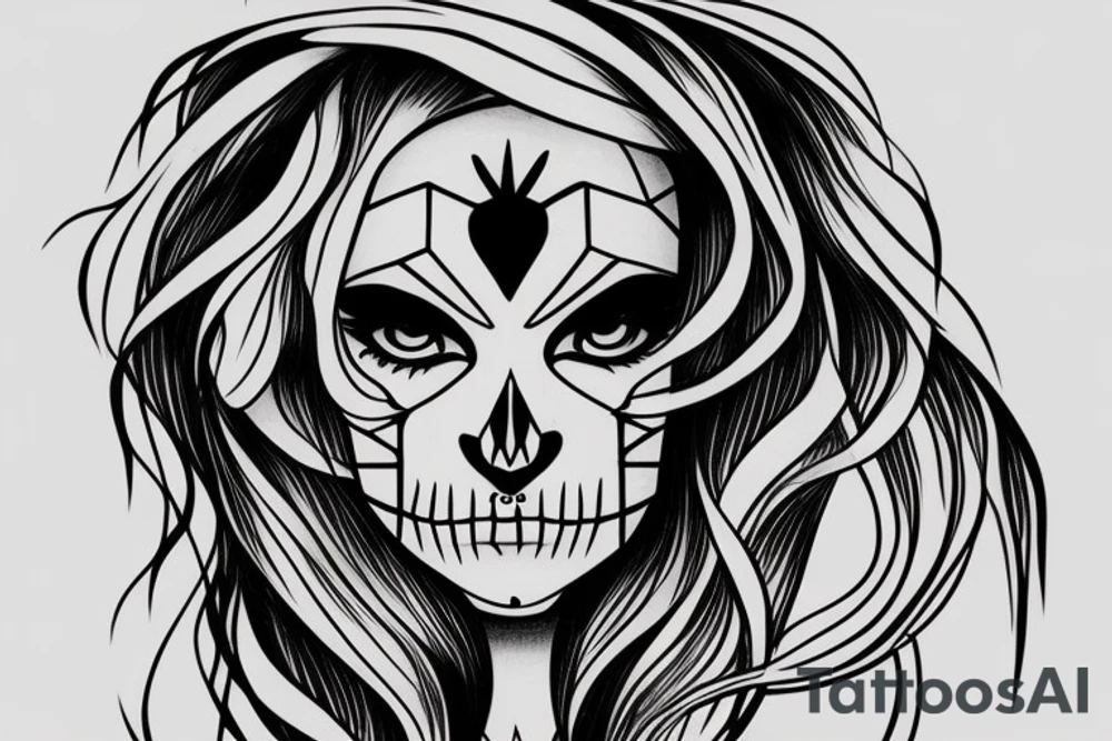 half girl half skeleton face tattoo idea