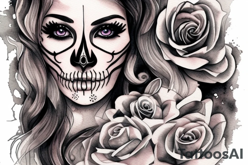 half girl half skeleton face tattoo idea