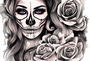 half girl half skeleton face tattoo idea
